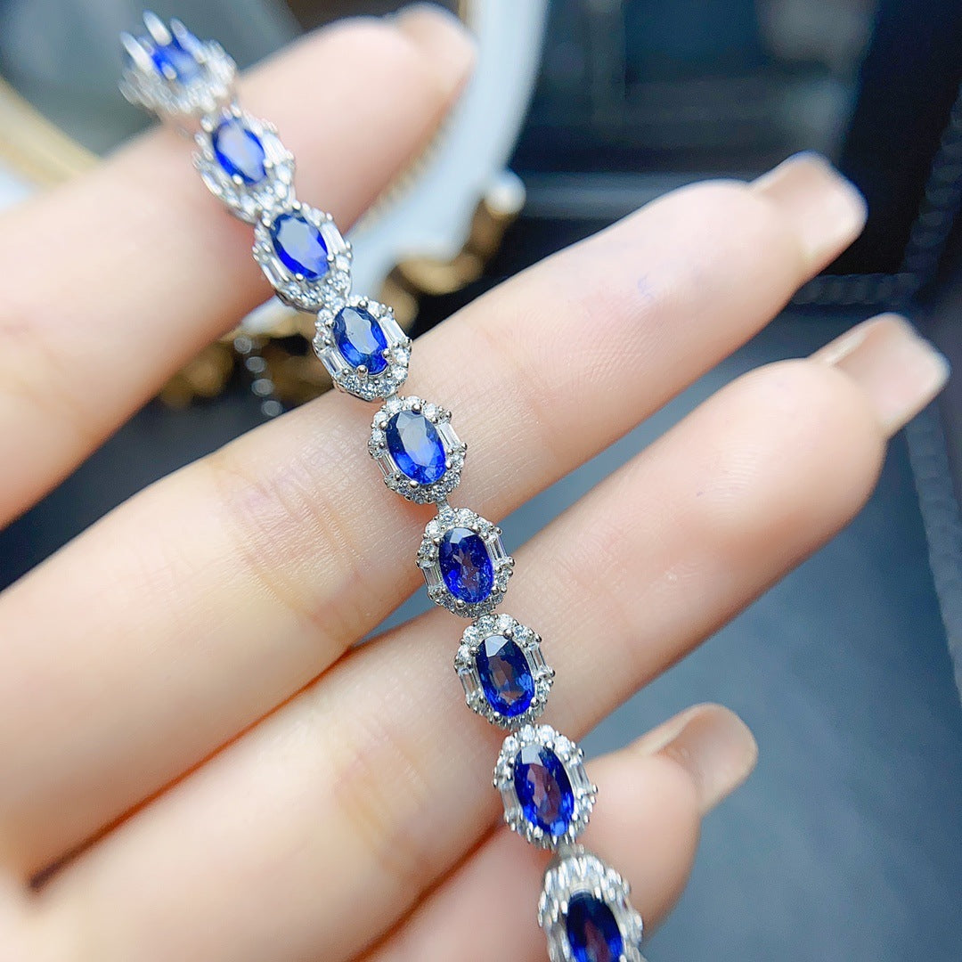 Natural sapphire bracelet S925 silver set main stone 3*5