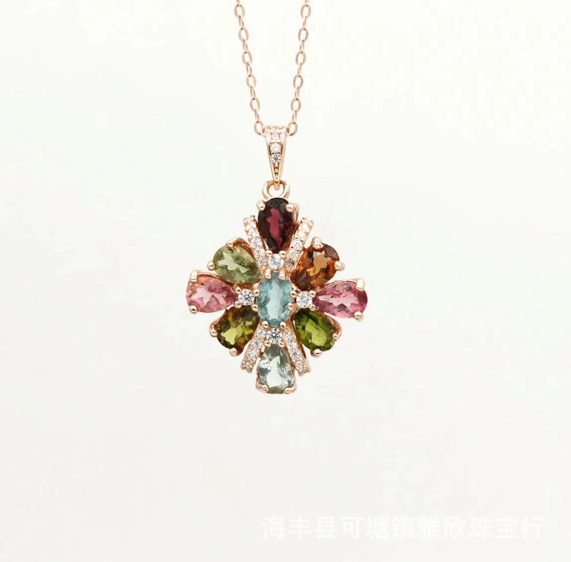 Natural candy tourmaline S925 sterling silver pendant