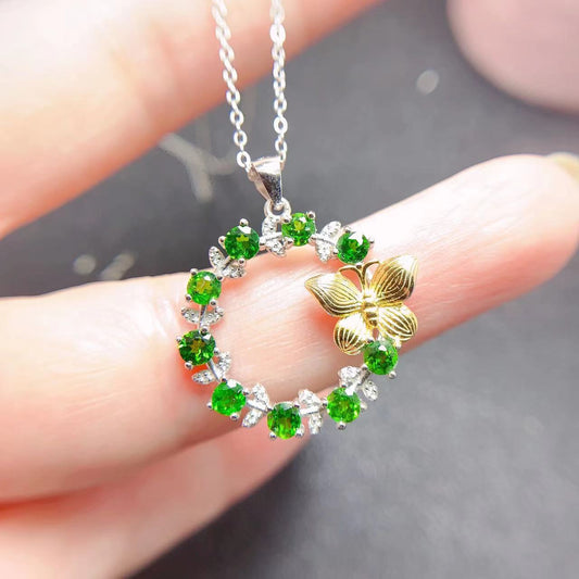 925 silver inlaid natural diopside pendant