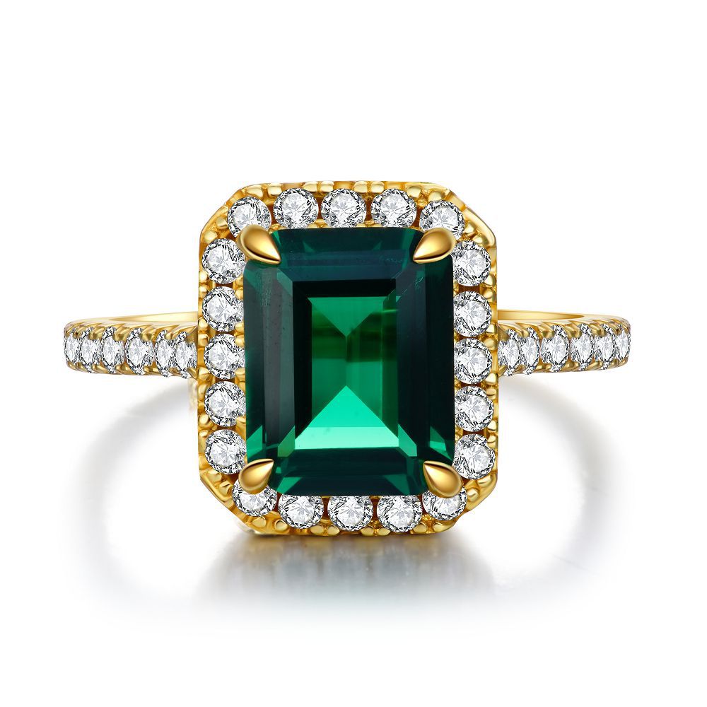 S925 sterling silver emerald ring female high carbon diamond