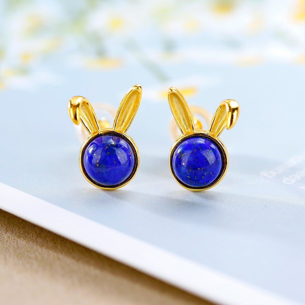 S925 silver plated gold inlaid lapis lazuli rabbit fashion high-end earrings and earrings