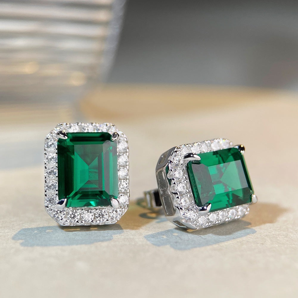 2023 New 3-Carat Emerald Earrings for Women High Carbon Diamond Euro American Full Diamond S925 Sterling Silver Earrings