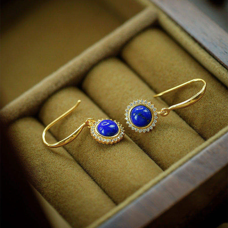 S925 silver inlaid lapis lazuli earrings