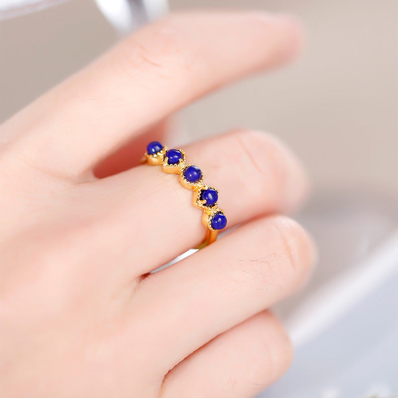 Argent sterling S925 avec bague rouge du sud et bague en pierre de lapis-lazuli