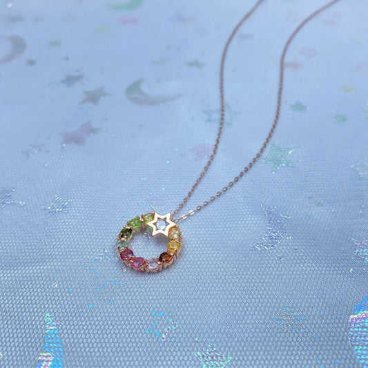 Candy colored donut tourmaline pendant for women's versatile niche design sense necklace s925 silver color treasure necklace