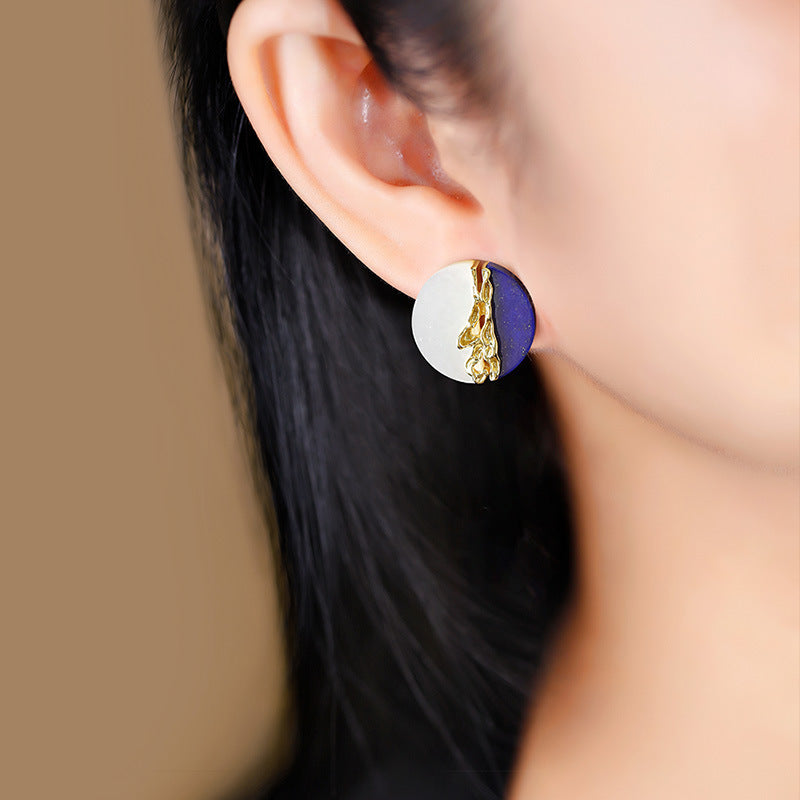 S925 silver-plated white Fritillaria Earrings inlaid with lapis lazuli