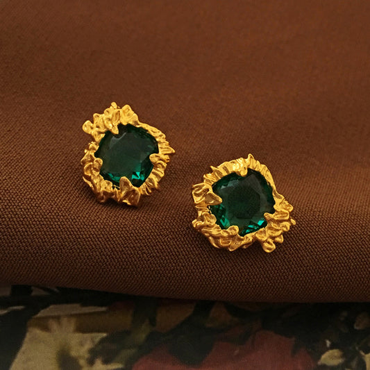 [DF]Original design S925 silver needle retro green earrings with irregular design feel and trendy earrings