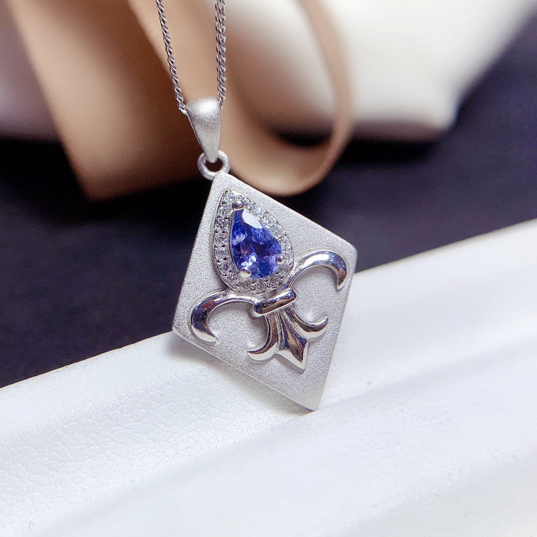 Natural Tanzanite pendant S925 silver inlaid main stone