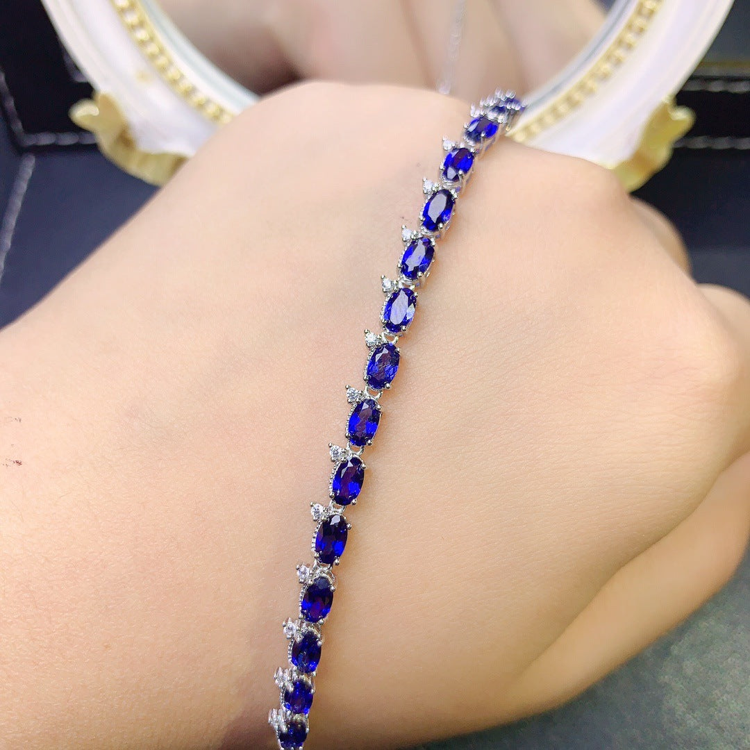 Natural sapphire bracelet S925 silver inlaid main stone 3*5 sales