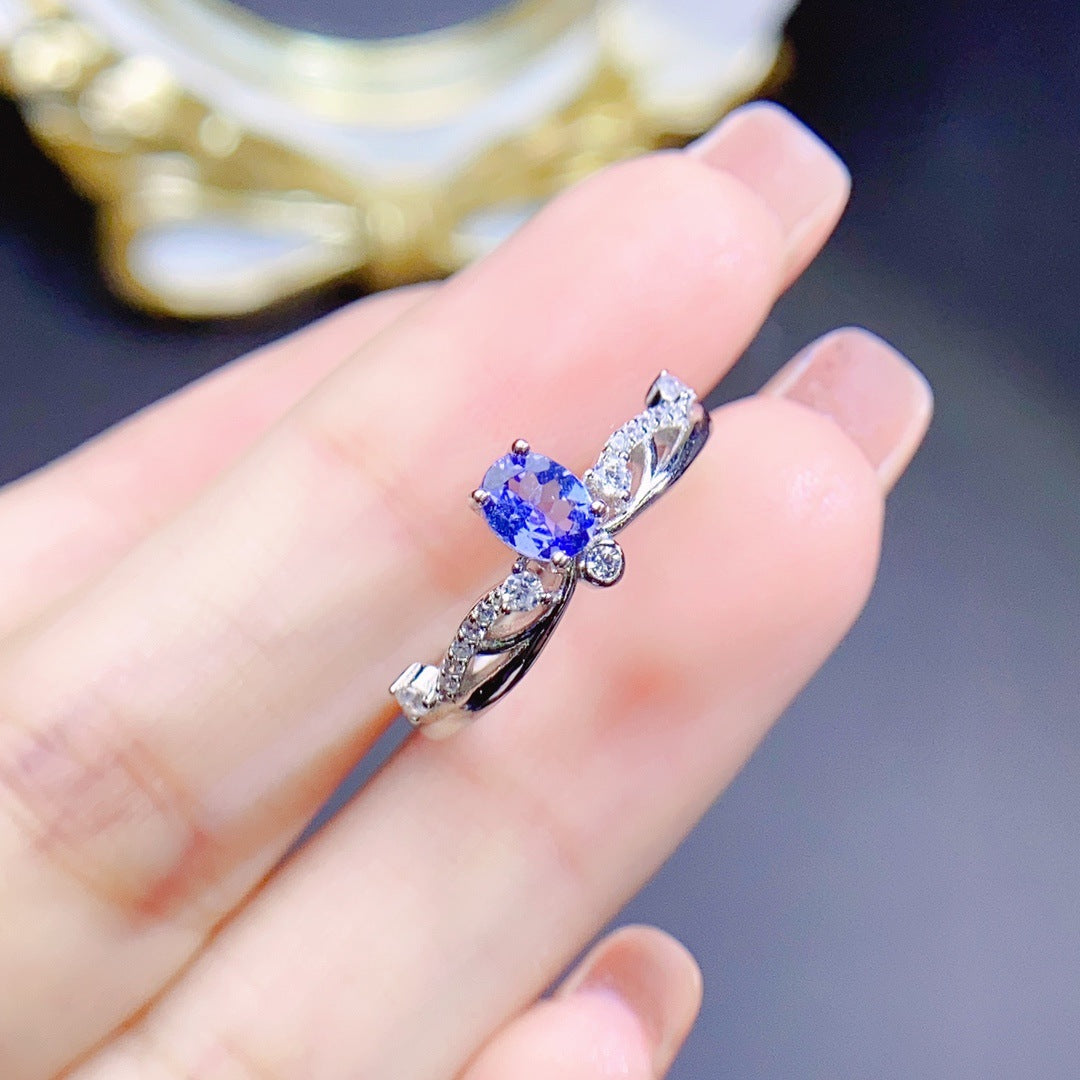 [DF]Best-Selling Natural Tanzanite Ring - 925 Silver, 4x5mm Main Stone