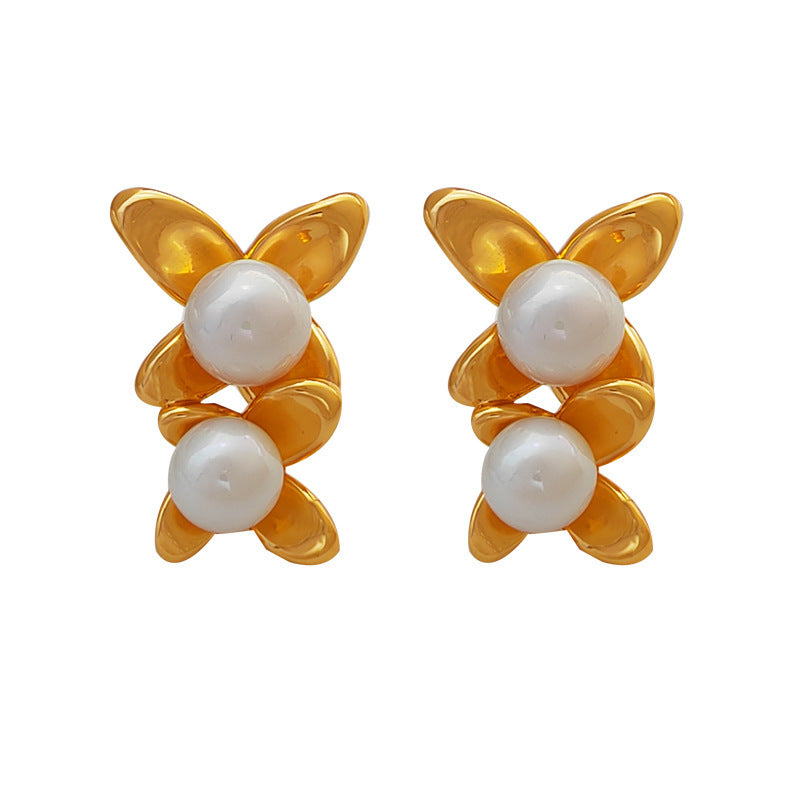 [DF]Original S925 silver needle high sense niche design Pearl earrings temperament new online celebrity plated gold earrings.