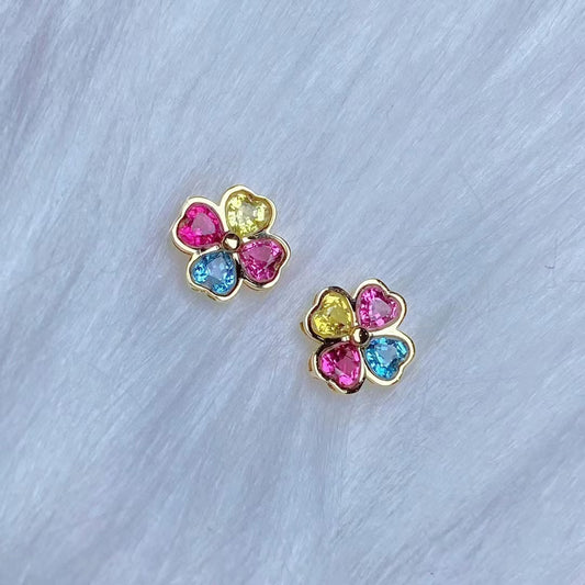 Rainbow Tourmaline Four Leaf Grass Earrings 18K Gold Inlaid Candy Color Tourmaline Fashion Simple Women's Ears