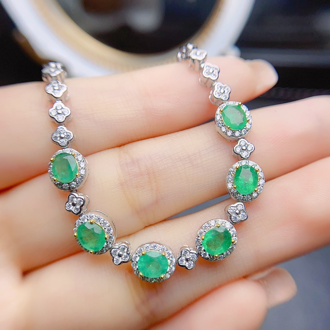 Natural emerald bracelet S925 silver set main stone 4*5