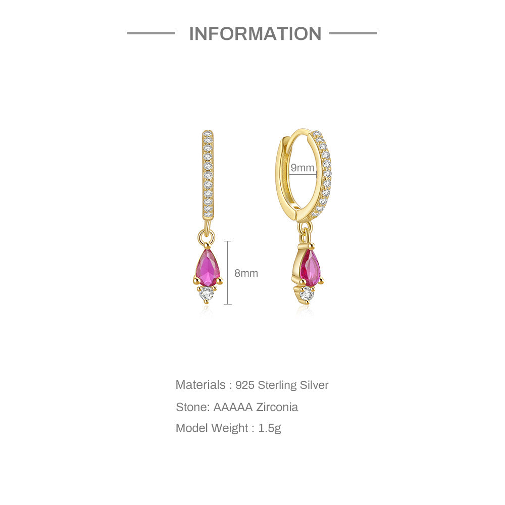 Stylish S925 sterling silver INS style color water drop set diamond earrings