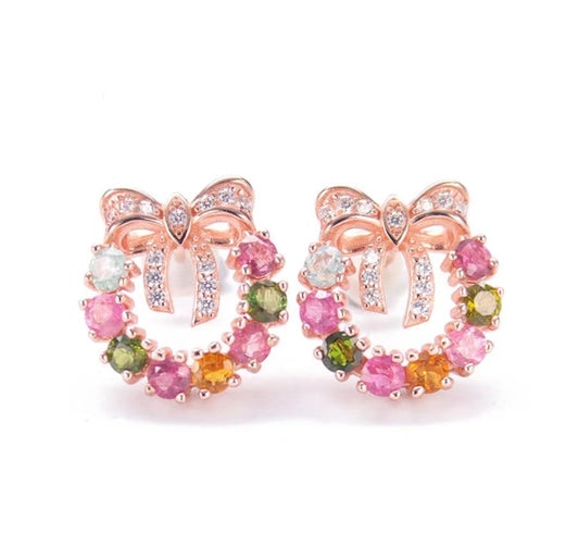 Boucles d'oreilles en Tourmaline naturelle en argent S925, boucles d'oreilles à nœud papillon de luxe légères de haute qualité