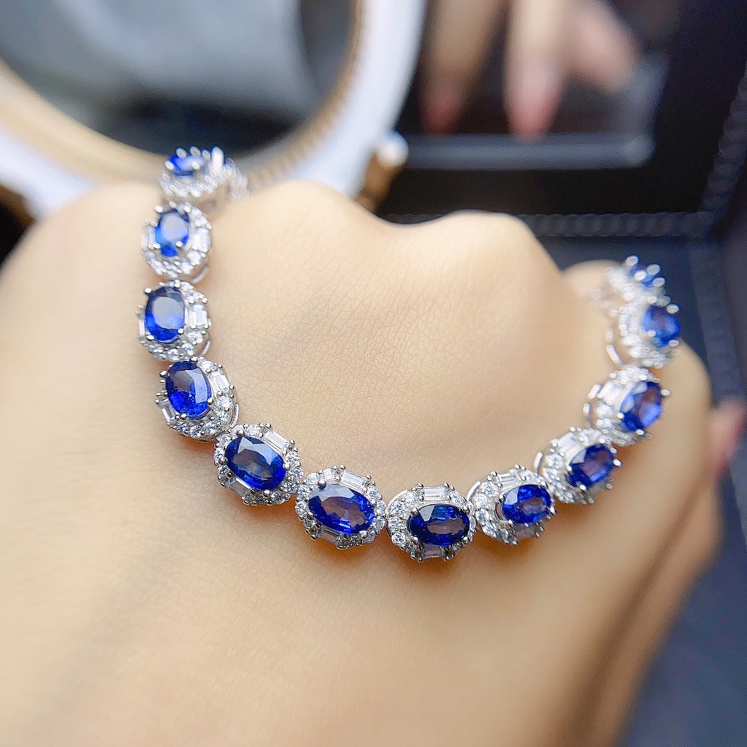 Natural sapphire bracelet S925 silver set main stone 3*5