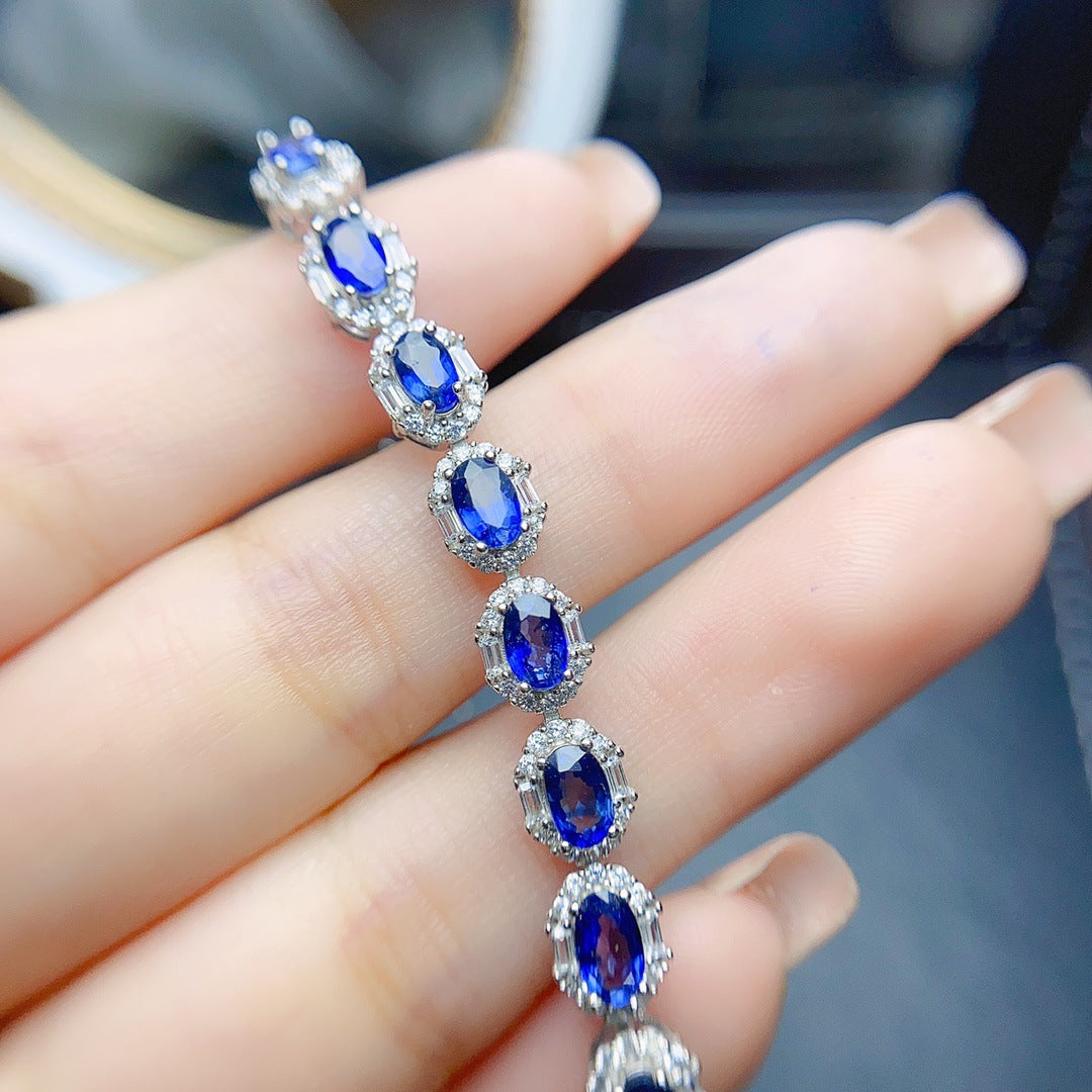 Natural sapphire bracelet S925 silver set main stone 3*5