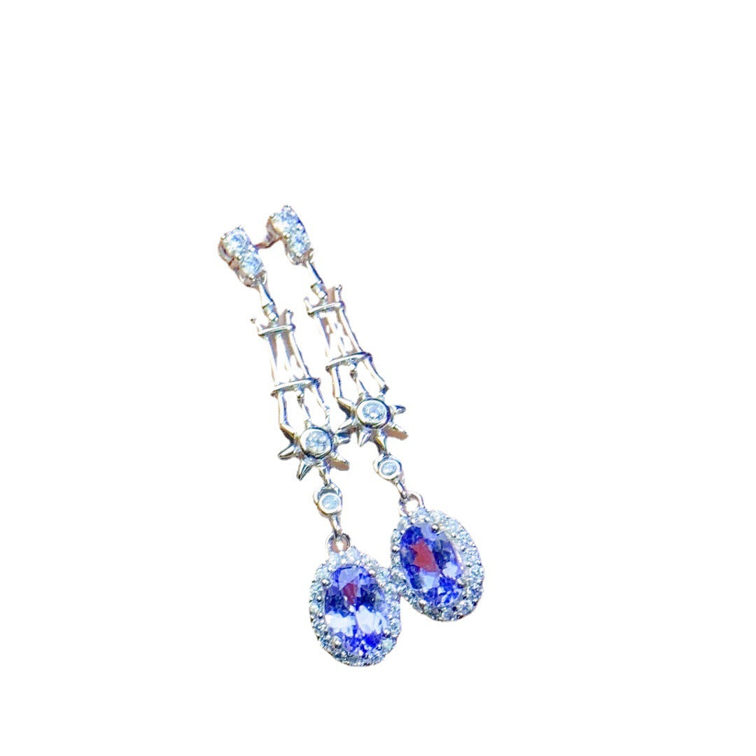 Natural Tanzanite earrings S925 silver inlay main ston