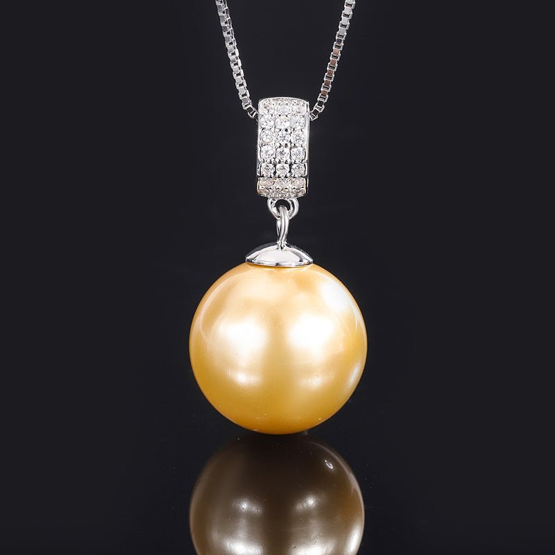 S925 Silver Inlaid Aube Mother Zhen Retro Women's Pearl Pendant Necklace Birthday Gift 16mm