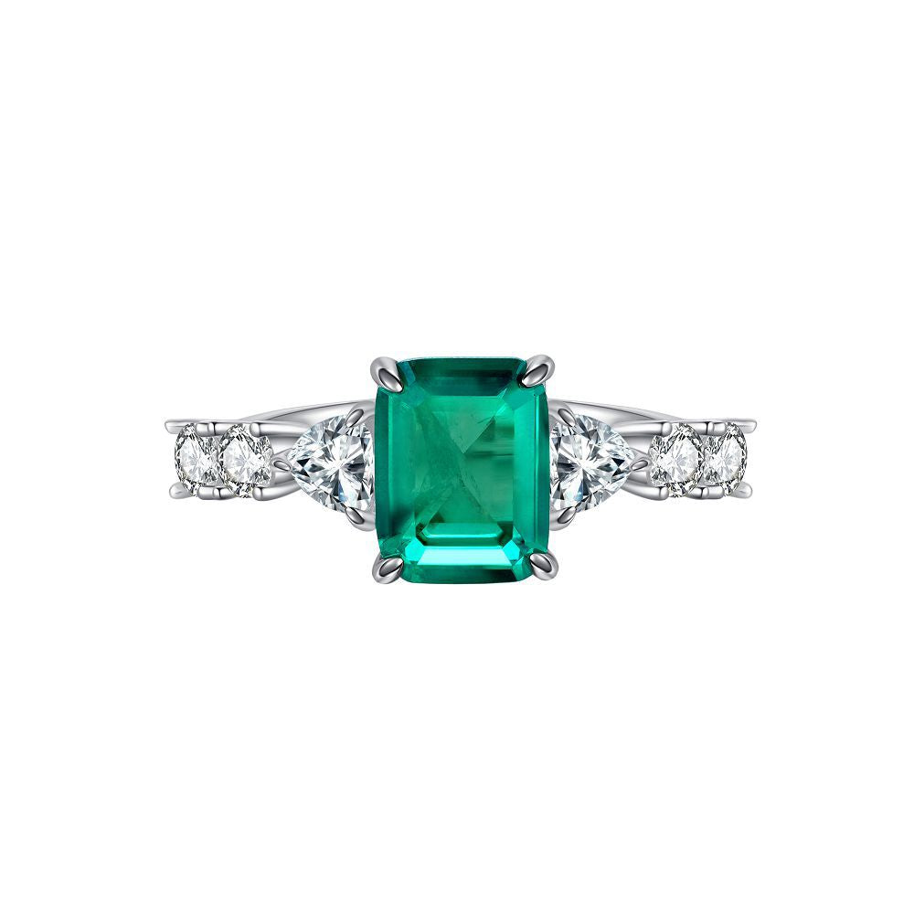 S925 sterling silver emerald ring female high carbon diamond