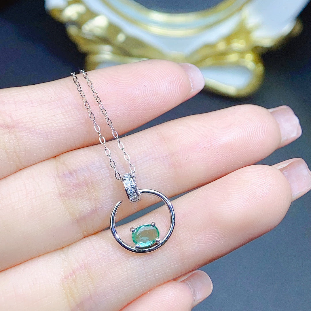 Natural emerald pendant S925 silver set main stone 4*5