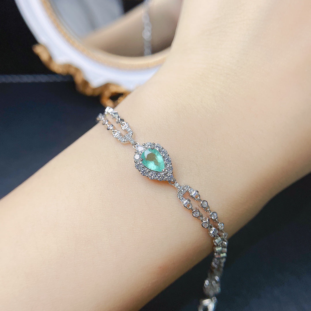 Natural emerald bracelet S925 silver inlaid main stone 5*7