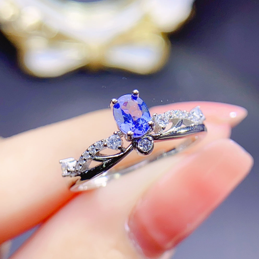 [DF]Best-Selling Natural Tanzanite Ring - 925 Silver, 4x5mm Main Stone