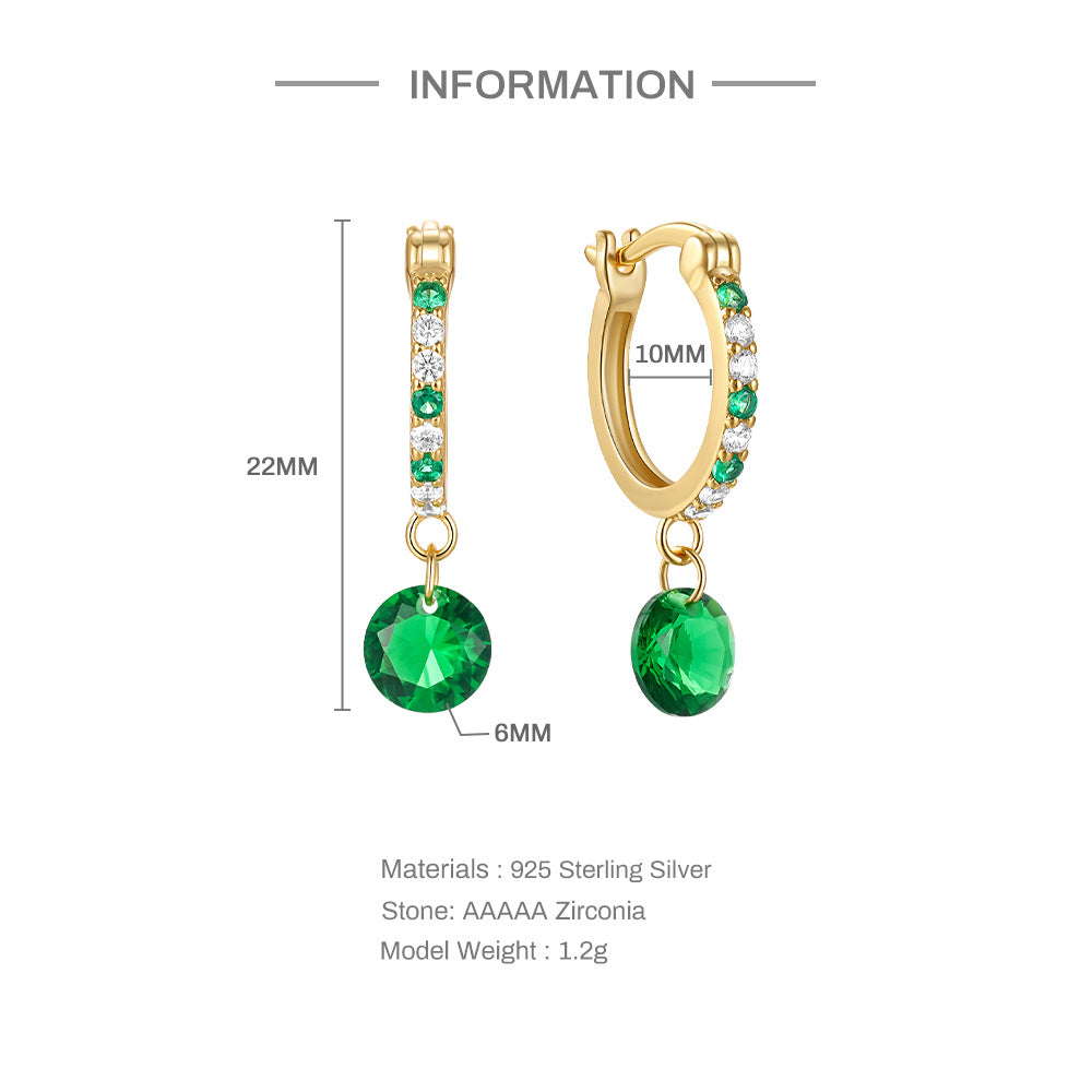 S925 sterling silver set with diamond-set emerald gemstone earrings, earrings, earrings, earrings