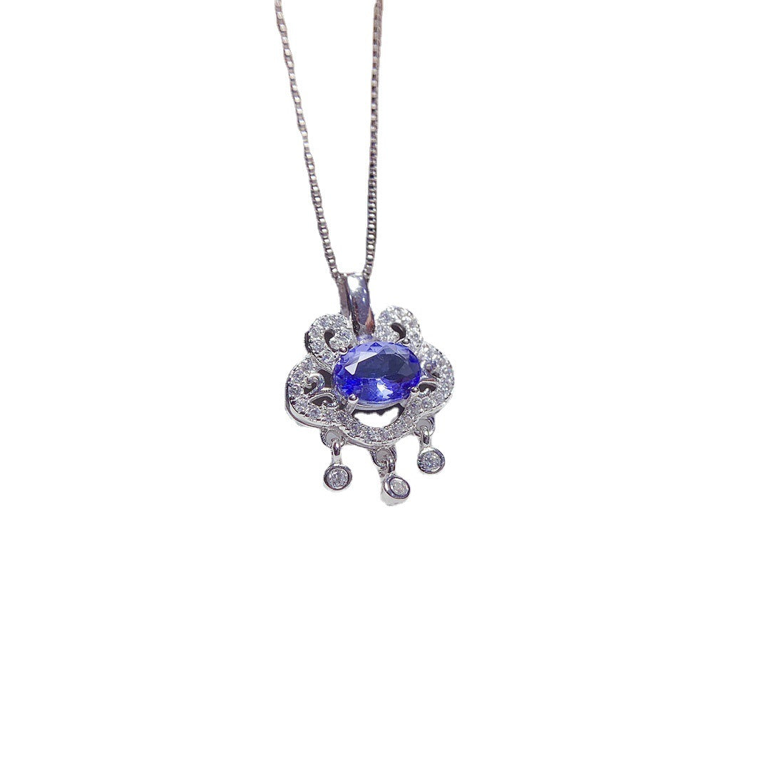 Pendentif Tanzanite naturelle, pierre principale incrustée d'argent S925