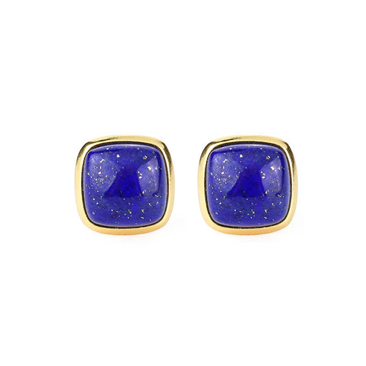 Boucles d'oreilles en argent plaqué or S925, lapis-lazuli, cube de sucre