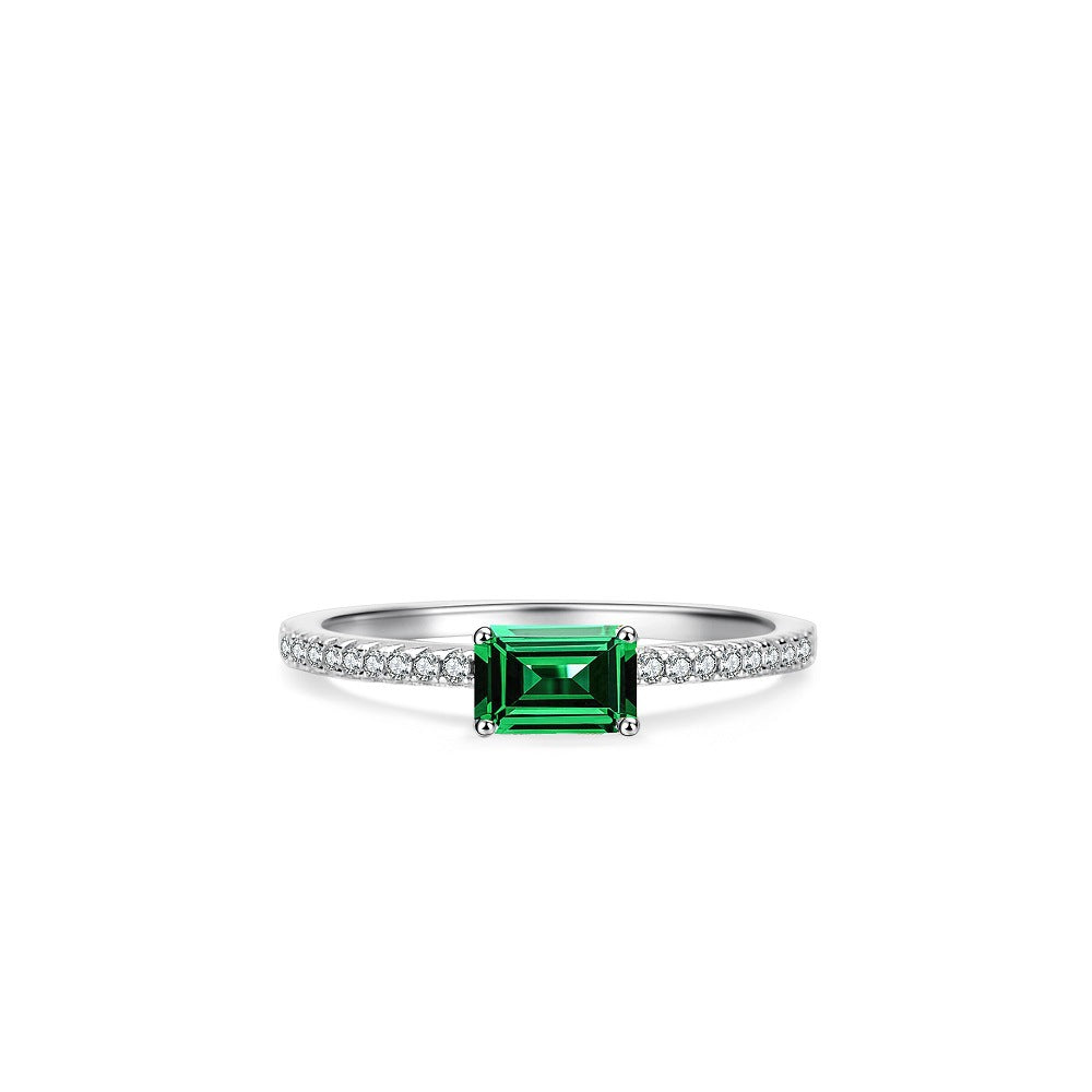 S925 sterling silver emerald ring female high carbon diamond