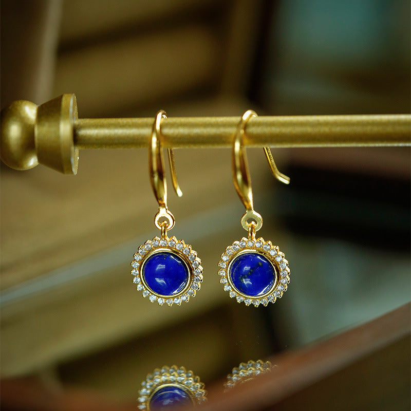 S925 silver inlaid lapis lazuli earrings