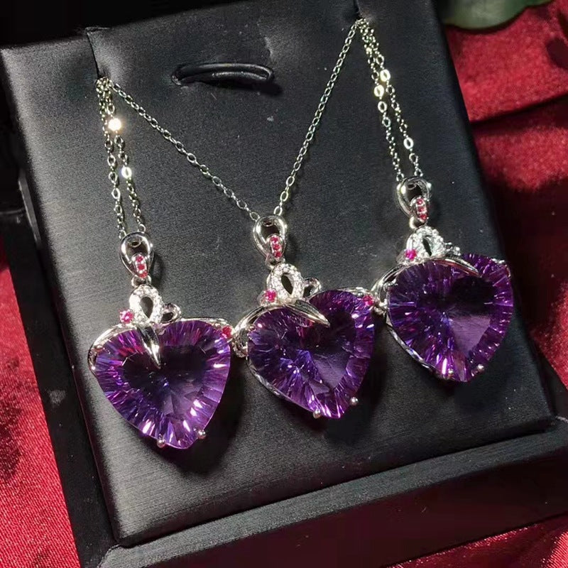 Natural amethyst pendant s925 silver collarbone chain necklace