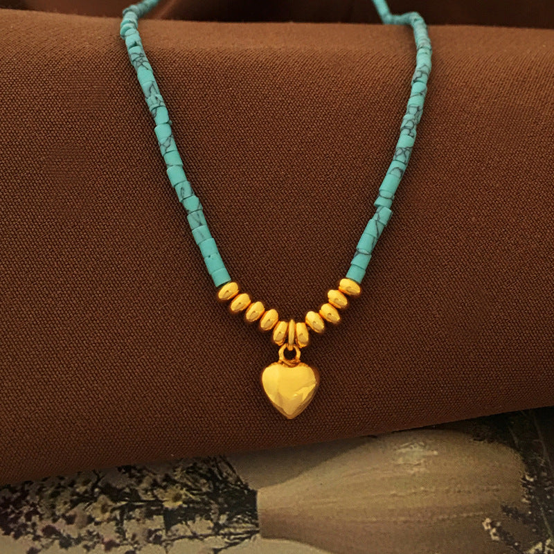 [DF]2023 trendy retro green beaded necklace fashion love pendant necklace temperament high sense clavicle chain