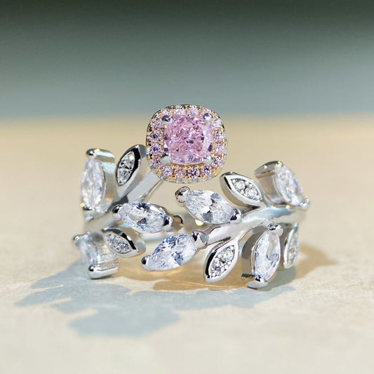 Bague en argent sterling 925 avec diamant rose avec ouverture réglable et anneau qui ne se décolore pas