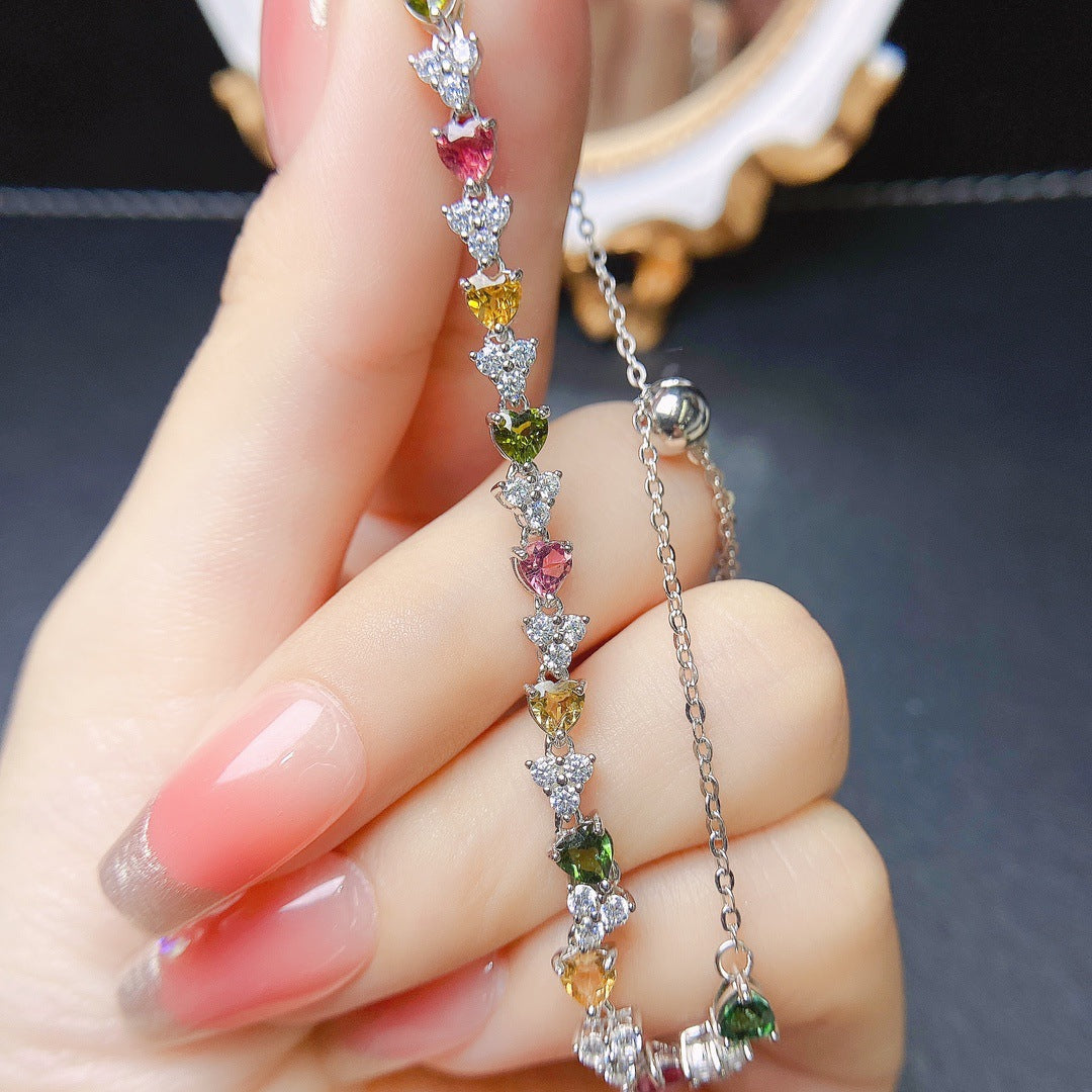 Natural tourmaline bracelet S925 silver set main stone 4*4