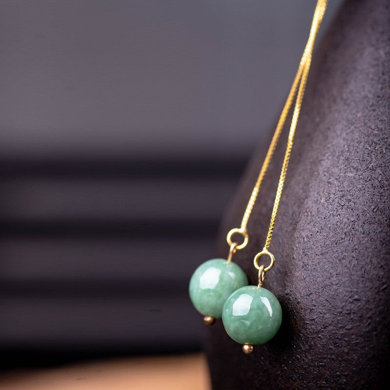 Boucles d'oreilles en Jade naturel, huile violette, perles de transfert vertes, petit pendentif