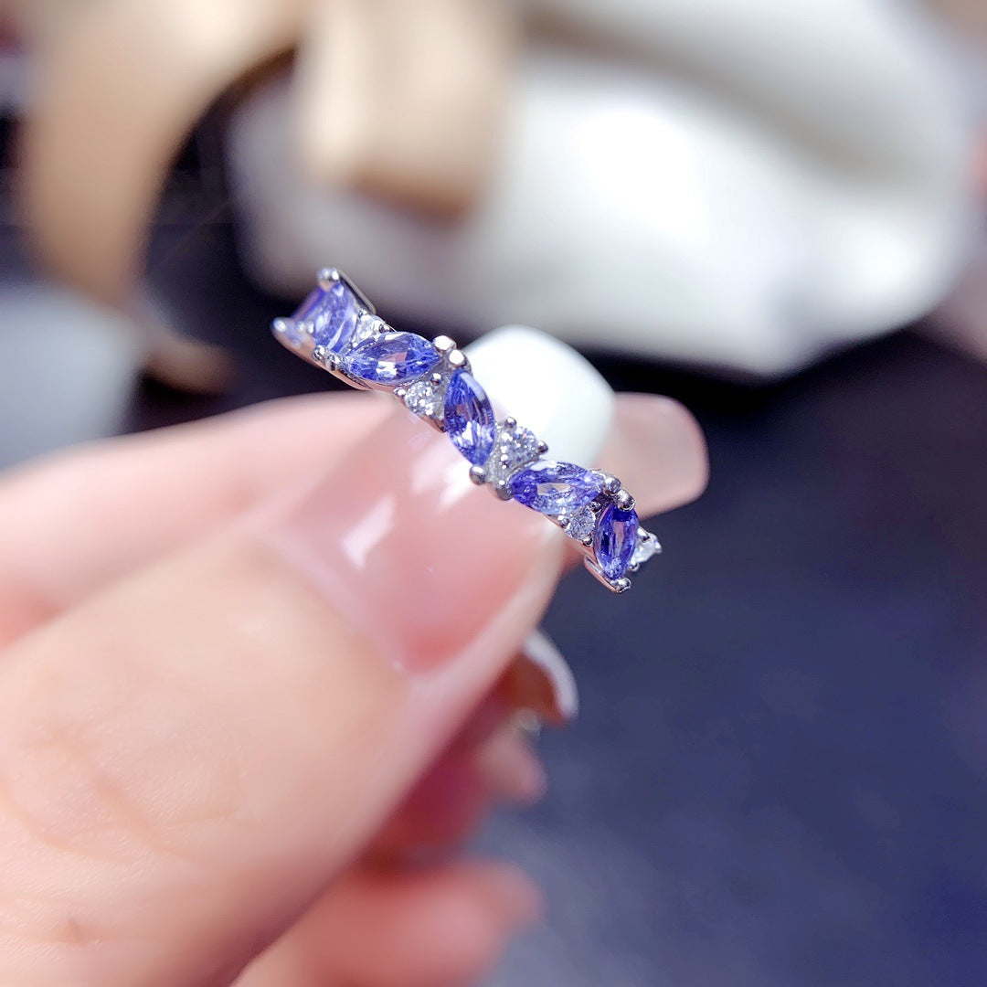 Bague Tanzanite naturelle en argent S925, sertie de pierre principale