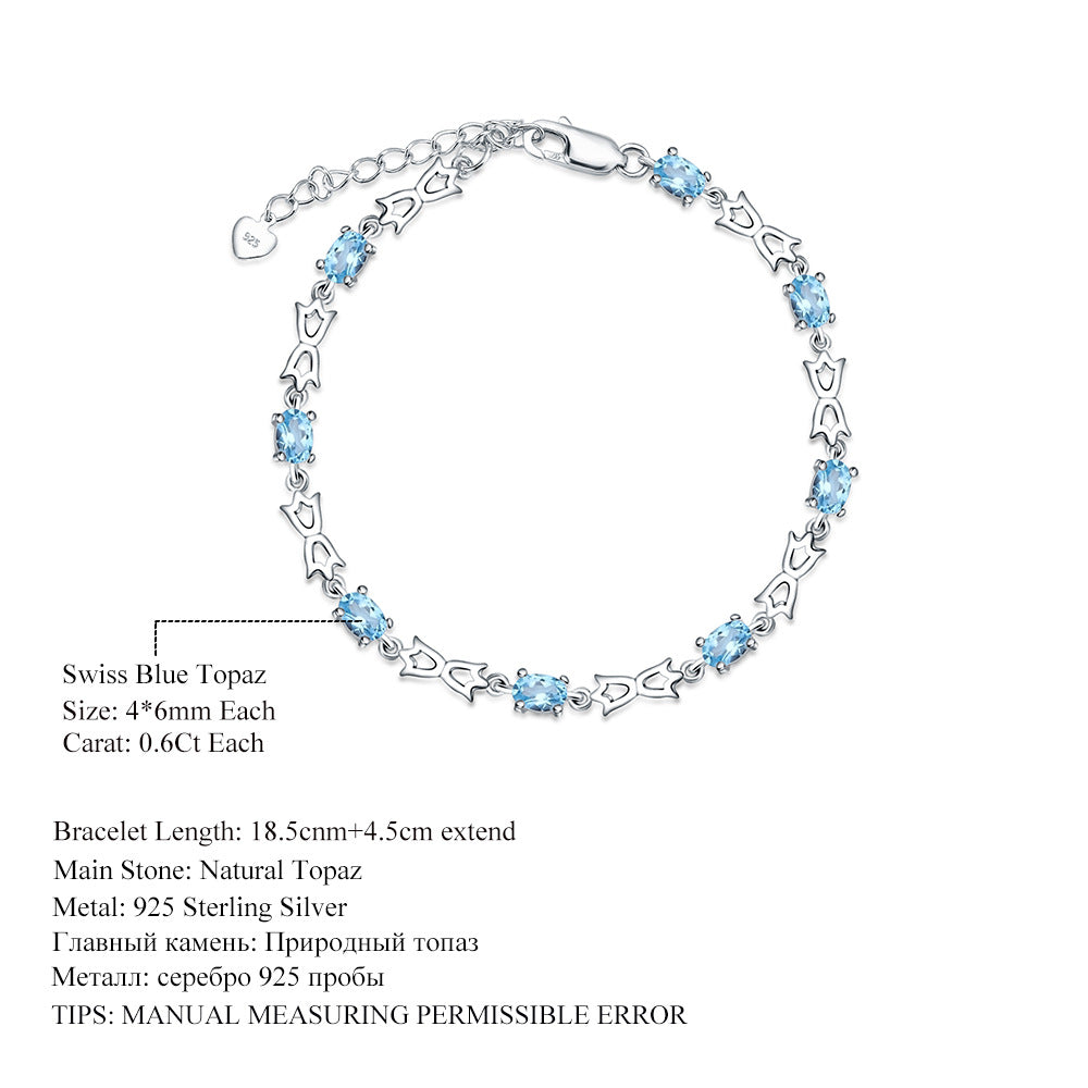 Nueva pulsera de topacio natural con diseño de estilo europeo y americano Sense s925 Pulsera de tesoros coloridos naturales con incrustaciones de plata