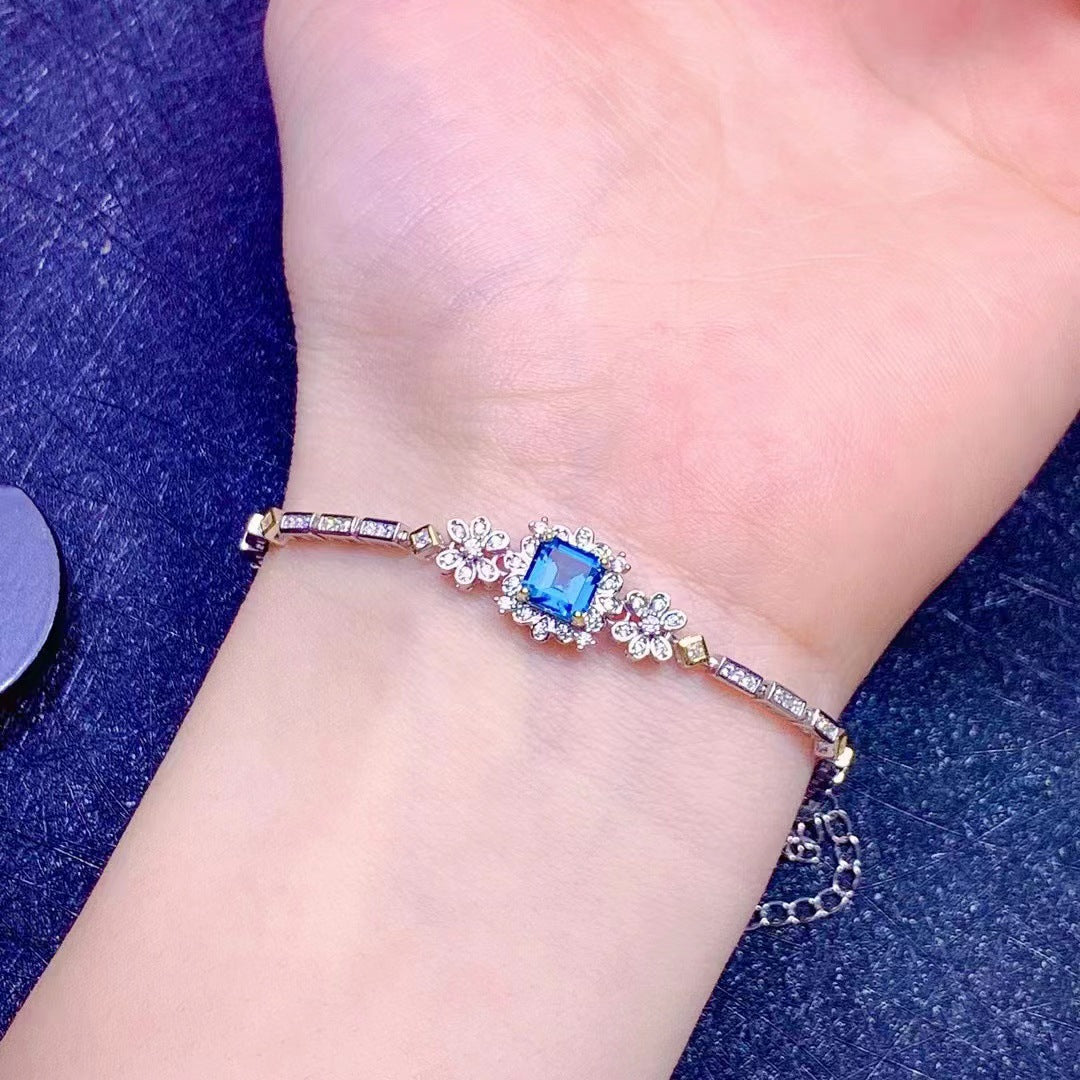 [DF]Bracelet Topaze Bleue Carrée - Charme Vintage, Cadeau Saint Valentin 