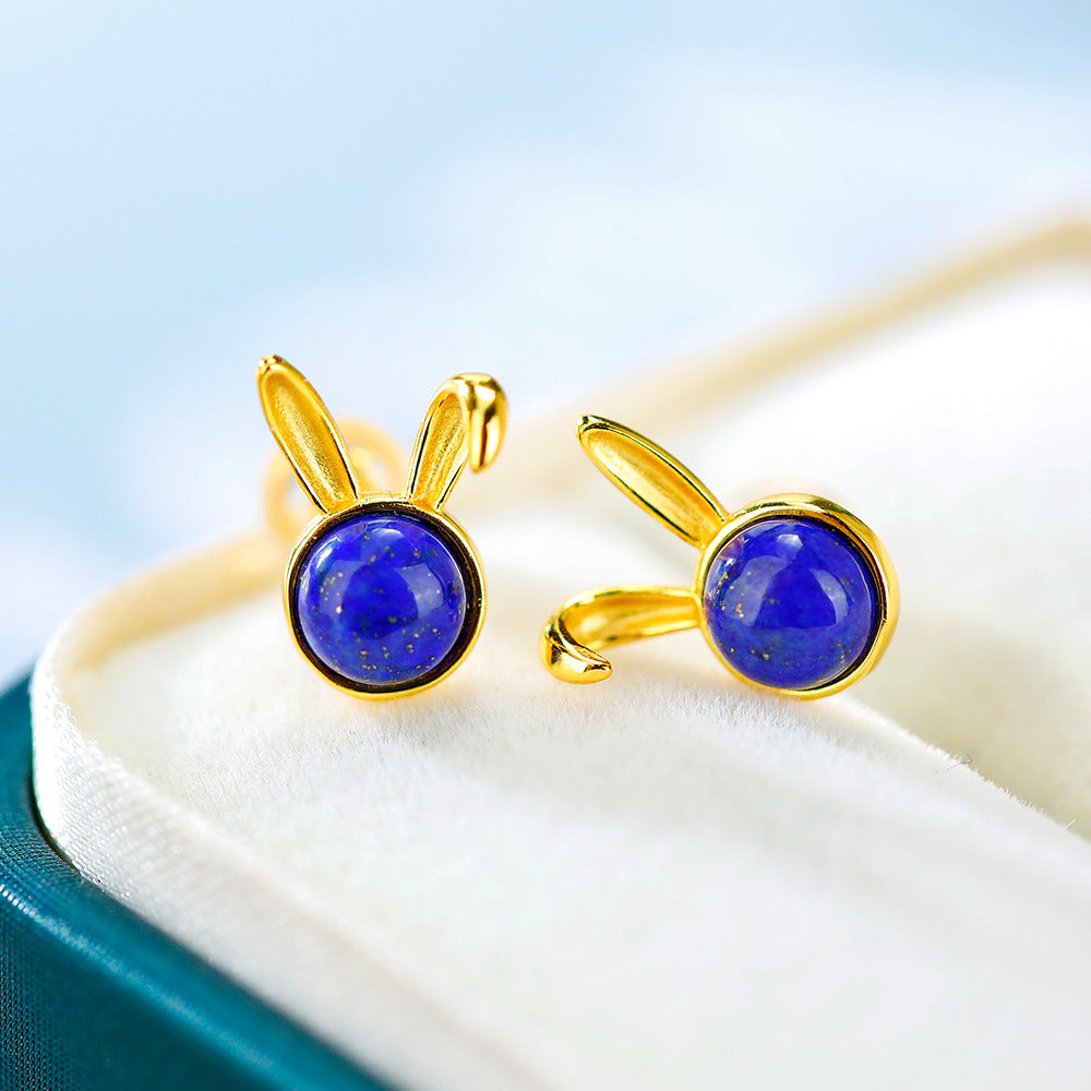 S925 silver plated gold inlaid lapis lazuli rabbit fashion high-end earrings and earrings