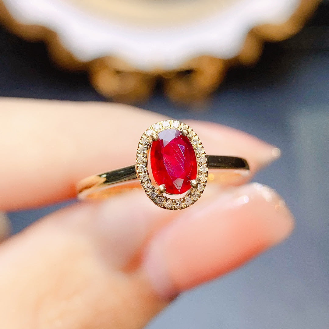 Natural ruby ring 18K gold set main stone 4*6 selling