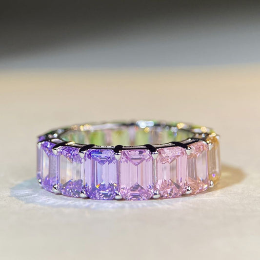 2024NEW Launch !!! Sparkling S925 Silver Rainbow Ring with High Carbon Diamond and Emerald Cut Rainbow-colored  Wholesale for Women's Jewelry diamond ring diamond