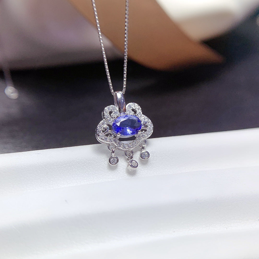 Natural Tanzanite pendant S925 silver inlaid main stone