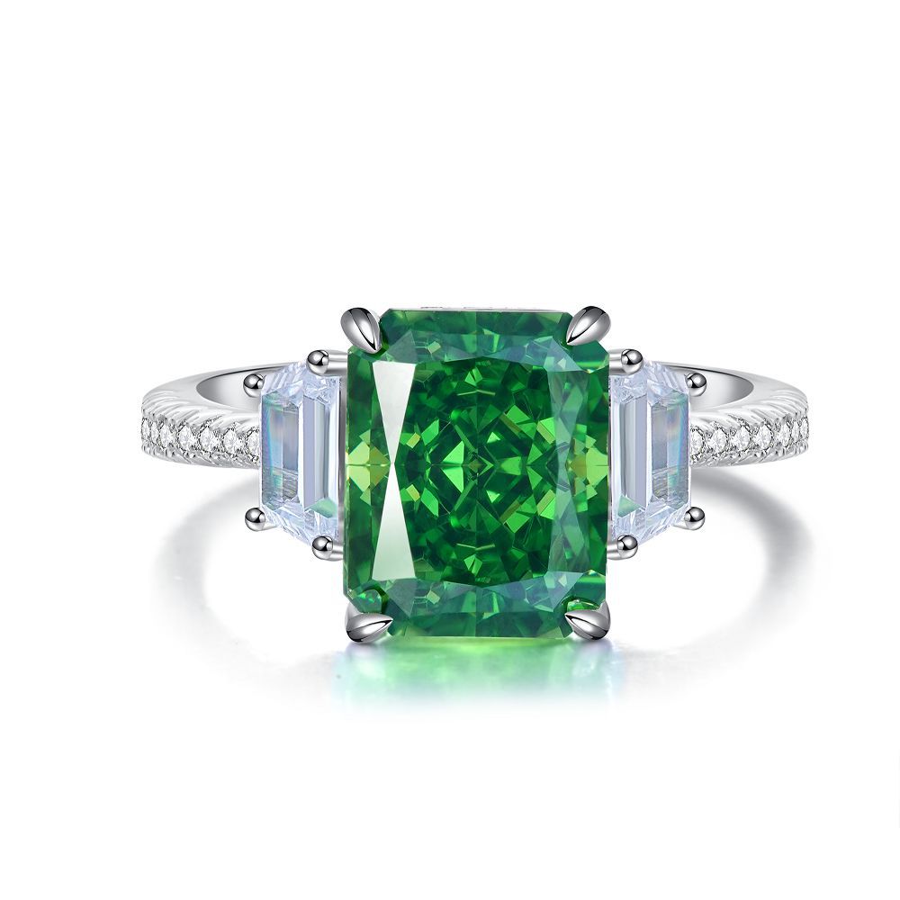 S925 sterling silver emerald ring female high carbon diamond