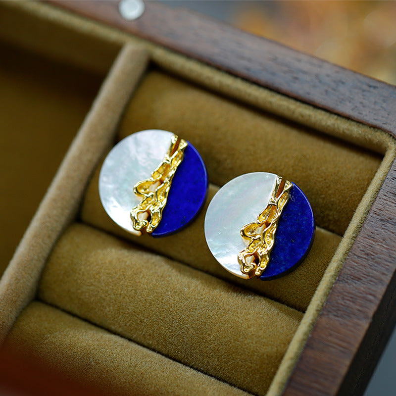 S925 silver-plated white Fritillaria Earrings inlaid with lapis lazuli