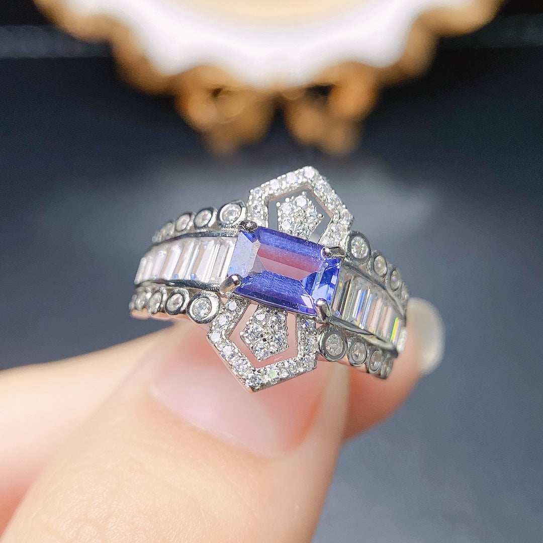 Natural Tanzanite ring S925 silver set main stone 4*6