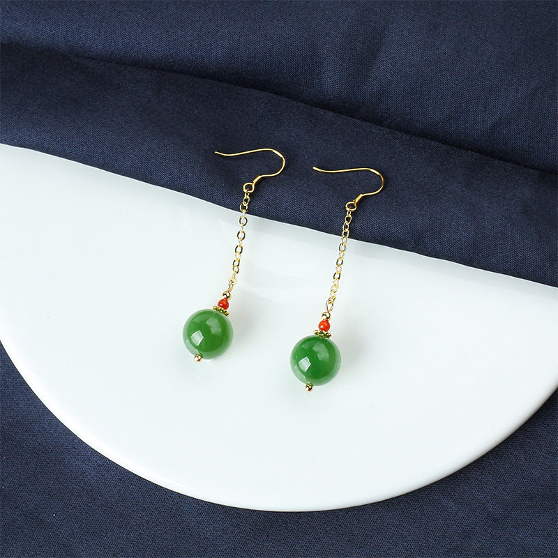 Crochet d'oreille en jaspe naturel, perle de transfert en jaspe de Jade avec ligne d'oreille rouge du sud