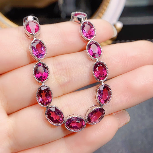 Natural garnet bracelet S925 silver inlaid main stone 6*8 selling