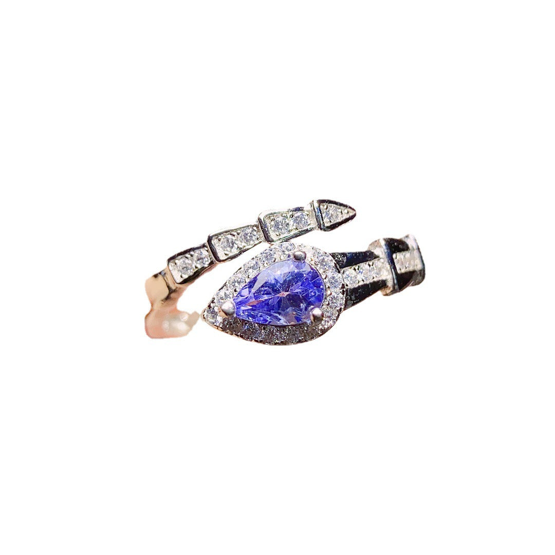 Bague Tanzanite naturelle en argent S925, sertie de pierre principale